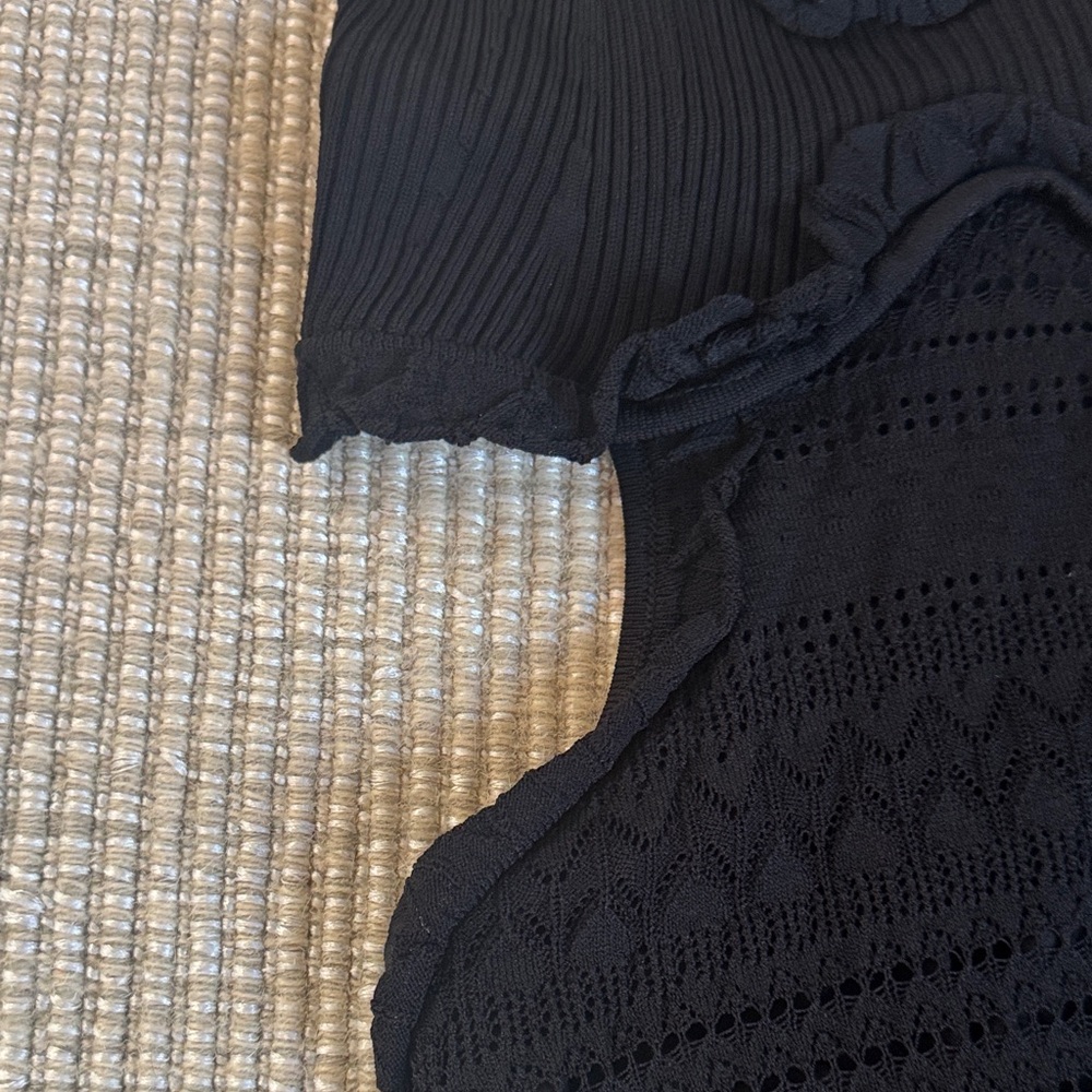 Misa Los Angeles Black Knit Crochet Dress with Cutout Details - Picture 5 of 7